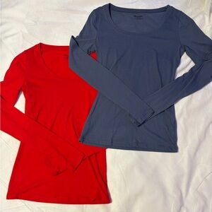 Women's Long Sleeve Tops - Red and Gray